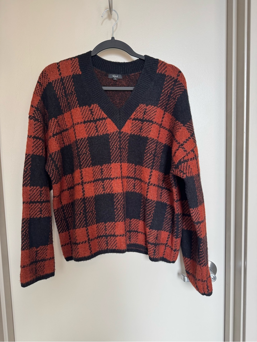Rails Colleen Rust Black Plaid Oversized V-Neck Sweater